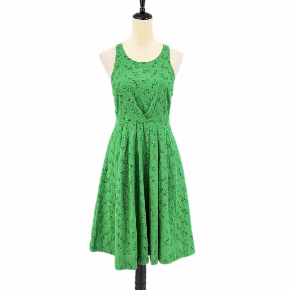 Anthropologie Postmark Green Eyelet Embroidered Tennis Racket Pickleball Dress